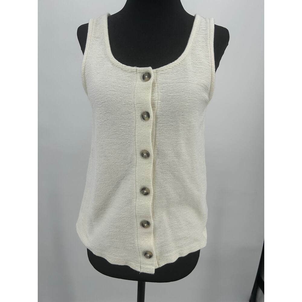 Madewell Ottoman Jacquard Button Front Tank Women's Small Ivory Cream Textured